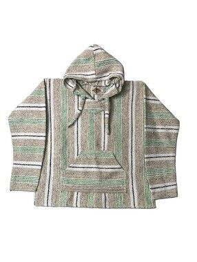 Earth Ragz Mexican Hooded Baja Surfer Woven Rug Rasta Pullover Hoodies Size M